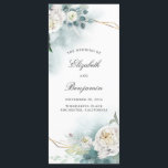 Greenery and White Flowers Wedding Programs Programme<br><div class="desc">White peony and geometric gold frame wedding programs</div>