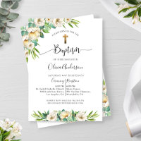 Greenery and White, Gold Yellow Floral Baptism