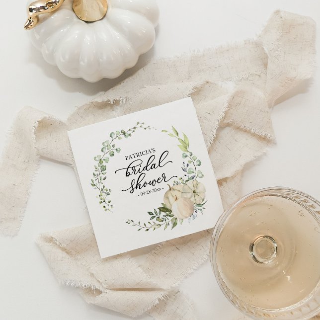 Greenery and White Pumpkin Fall Bridal Shower Napkin (Creator Uploaded)