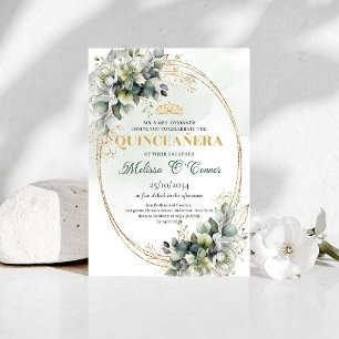 Greenery And White Quinceañera Botanical Invite