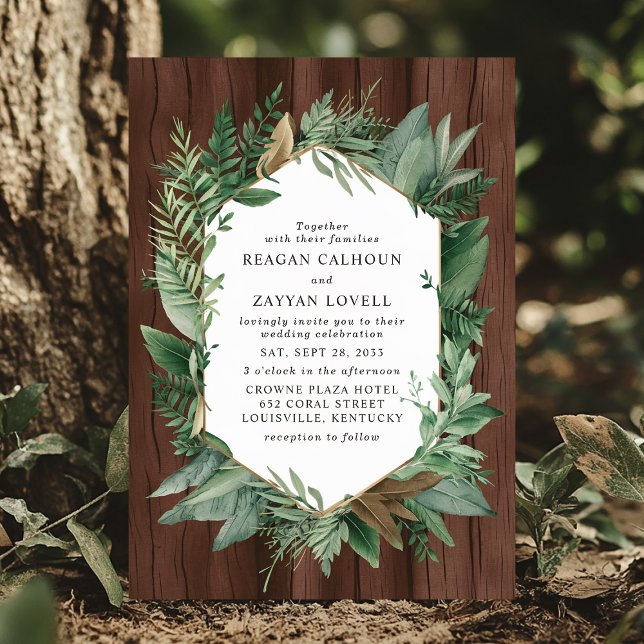 Greenery and Wood Rustic Wreath Wedding  Invitation (Creator Uploaded)