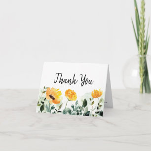 Greenery and Yellow Flowers Fall Floral Wedding Thank You Card