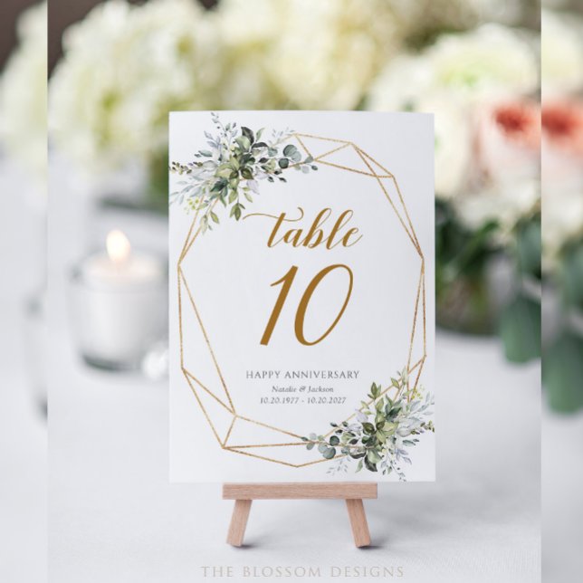 Greenery Anniversary Table Numbers Card - EAC326a (Anniversary Table Number Card 5x7)