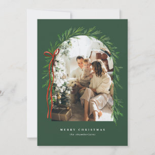 Greenery Arch & Bow Elegant Photo Christmas Holiday Card