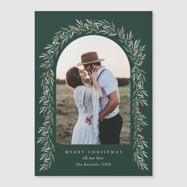 Greenery Arch Modern Photo Christmas Holiday Card (Front)