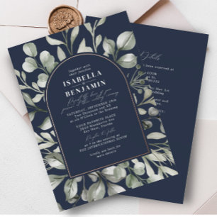 Greenery Arch Navy RSVP QR Code Wedding Rose Gold