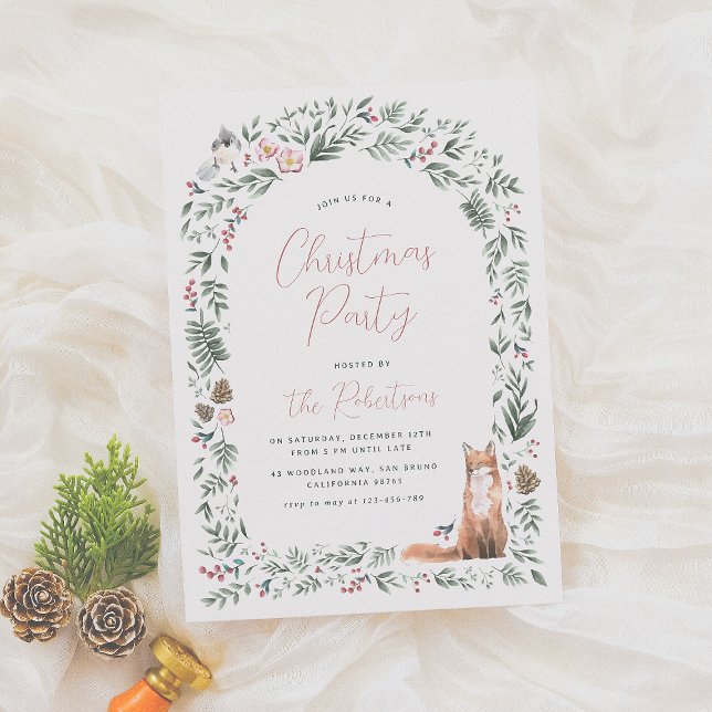 Greenery Arch Watercolor Woodland Christmas Party Invitation (Creator Uploaded)