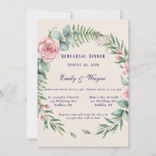 Greenery Arch With Pink Flowers Rehearsal Dinner  Invitation
