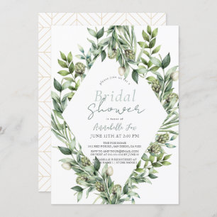 Greenery Artichoke Watercolor Green Bridal Shower Invitation