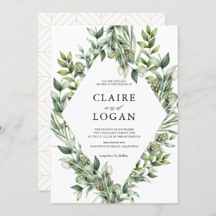 Greenery Artichoke Watercolor Green Wedding Invitation