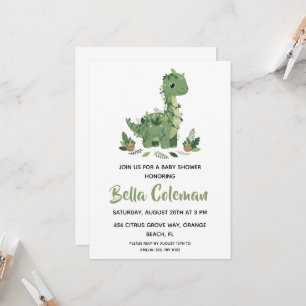 Greenery baby dinosaur baby shower invitations