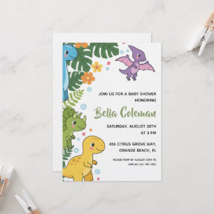 Greenery baby dinosaur baby shower invitations