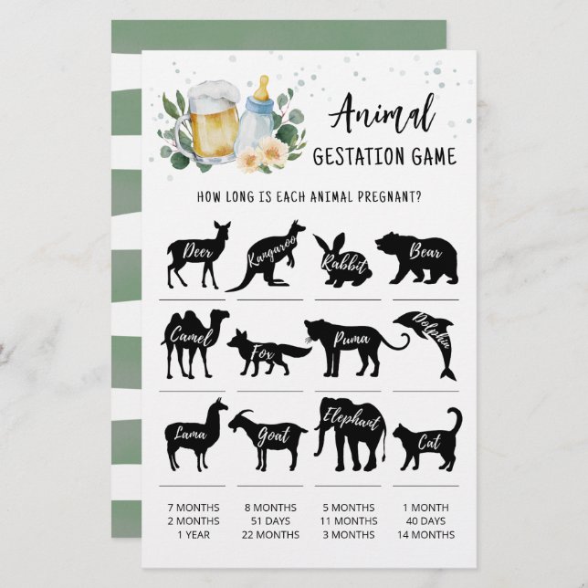 Greenery Baby Is Brewing Animal Gestation Game (Front/Back)