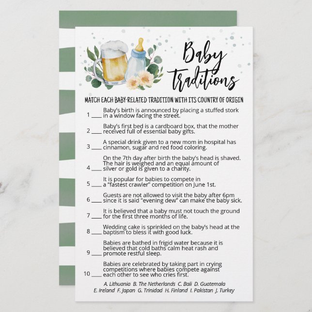 Greenery Baby Is Brewing Baby Traditions Game (Front/Back)