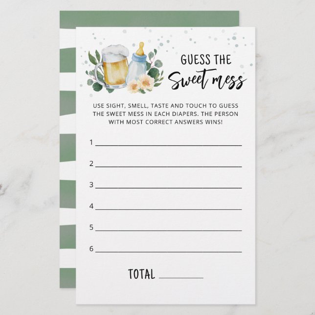 Greenery Baby Is Brewing Guess the Sweet Mess Game (Front/Back)