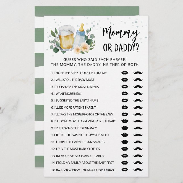 Greenery Baby Is Brewing Mummy Or Daddy Game (Front/Back)