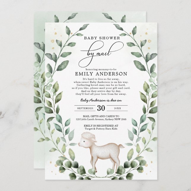 Greenery Baby Lamb Shower By Mail Quarantine Invitation (Front/Back)