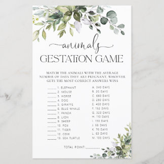 Greenery Baby Shower Animals Gestation Game