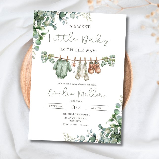 Greenery Baby Shower Boho Baby Boy Clothesline Invitation (Creator Uploaded)