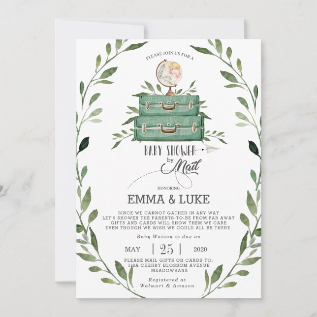 Greenery Baby Shower by Mail Long Distance Travel Invitation (Front)