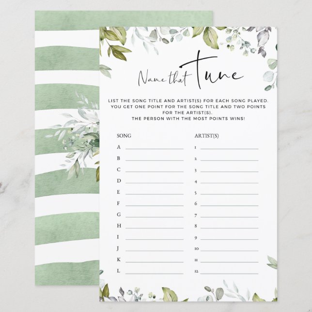 Greenery Baby Shower Game - Name That Tune (Front/Back)