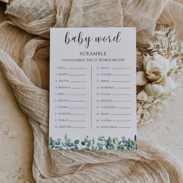 Greenery Baby shower game – Word scramble Invitation (Greenery Baby shower game – Word scramble Invitation)