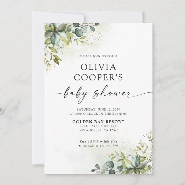 Greenery Baby Shower Invitation (Front)