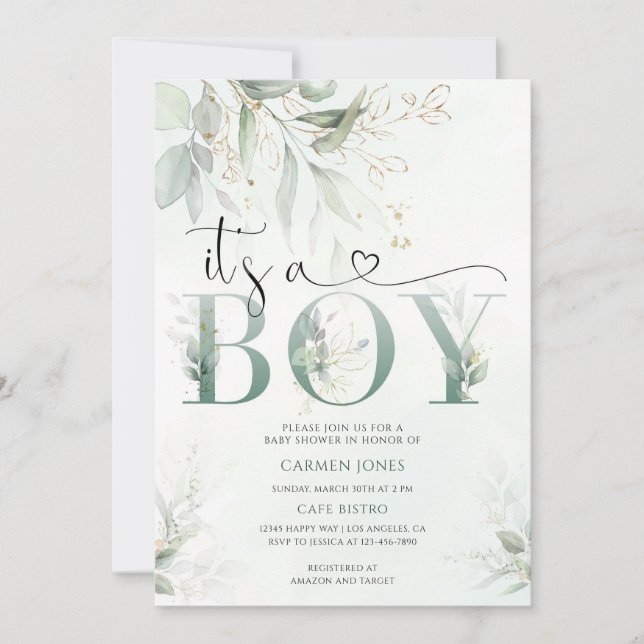 Greenery Baby Shower Invitation (Front)