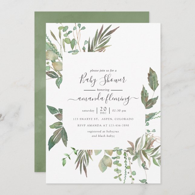 Greenery Baby Shower Invitation (Front/Back)