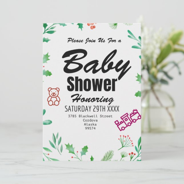 Greenery Baby Shower Invitation Personalized Card (Standing Front)