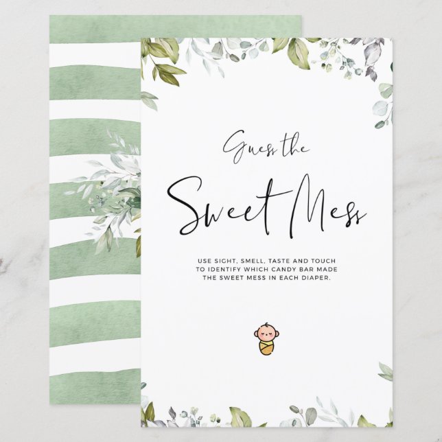 Greenery Baby Shower Mini Sign Guess Sweet Mess (Front/Back)