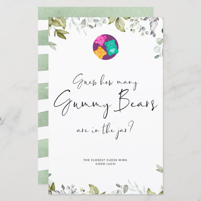 Greenery Baby Shower Mini Sign Gummy Bears (Front/Back)