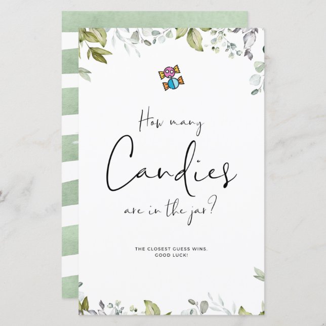 Greenery Baby Shower Mini Sign How Many Candies (Front/Back)