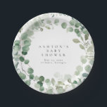 Greenery Baby Shower  Paper Plate<br><div class="desc">These are simple, elegant eucalyptus baby shower paper plates featuring watercolor greenery elements and a modern font. Edit all wording and all colours* on this wedding program template. * the colour of the watercolor greenery are not editable // For matching items, please visit the "ASHTON" collection in the Sincerely By...</div>