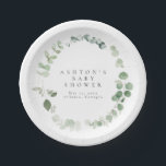 Greenery Baby Shower  Paper Plate<br><div class="desc">These are simple, elegant eucalyptus baby shower paper plates featuring watercolor greenery elements and a modern font. Edit all wording and all colours* on this wedding program template. * the colour of the watercolor greenery are not editable // For matching items, please visit the "ASHTON" collection in the Sincerely By...</div>