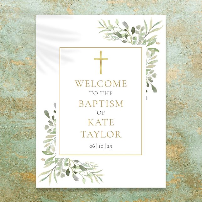 Greenery Baptism Christening Welcome Sign (Greenery Baptism Christening Welcome Sign)
