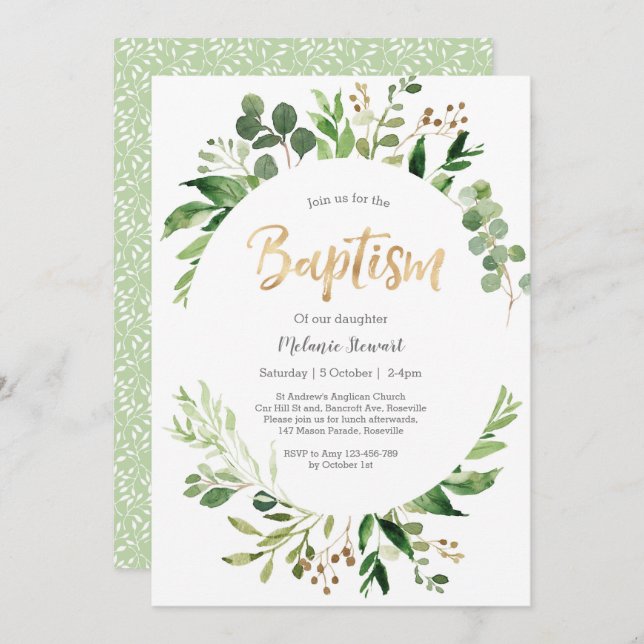 Greenery Baptism Invitation (Front/Back)