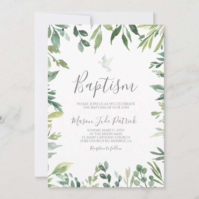 Greenery Baptism Invitation (Front)