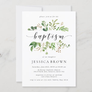 Greenery Baptism watercolor Baptism Invitation