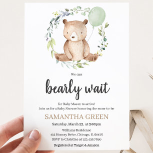 Greenery Bear Baby Shower Invitation