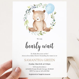 Greenery Bear Baby Shower Invitation