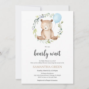 Greenery Bear Baby Shower Invitation