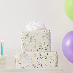 Greenery Bear Gender Neutral Floral Baby Shower  Wrapping Paper