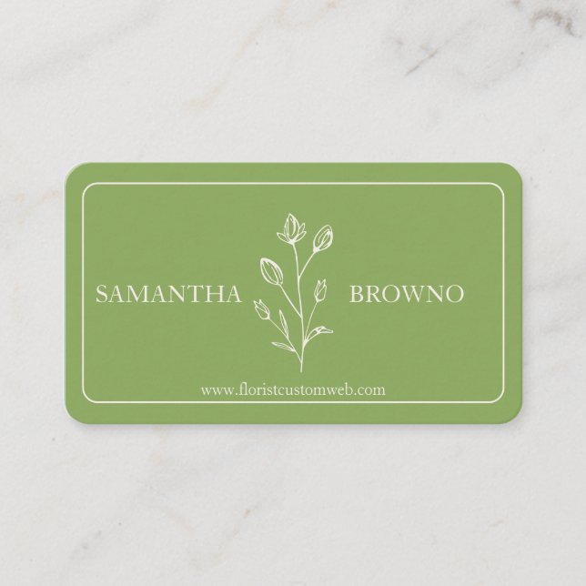 Greenery Beige Framed Flower Business Card (Front)