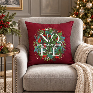 Greenery Berries NOEL Christmas Cushion