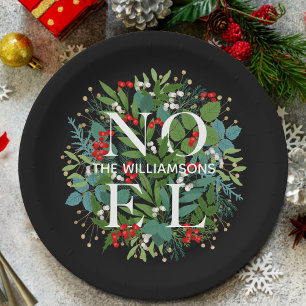 Greenery Berries NOEL Christmas Paper Plate
