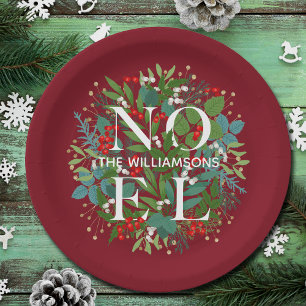 Greenery Berries NOEL Christmas Red Paper Plate