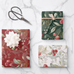 Greenery Berries Traditional Christmas Wrapping Paper Sheet<br><div class="desc">Traditional Christmas and holidays wrapping paper featuring an elegant illustration Greenery and berries and foliage in green,  white and dark red</div>