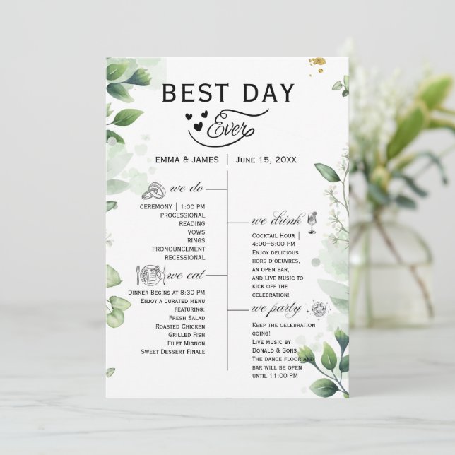 Greenery Best Day Ever Program Invitation (Standing Front)