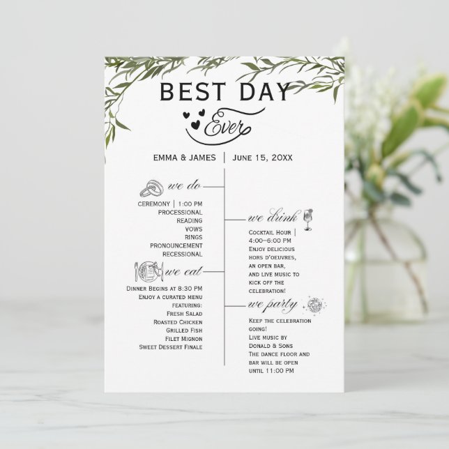 Greenery Best Day Ever Program Invitation (Standing Front)